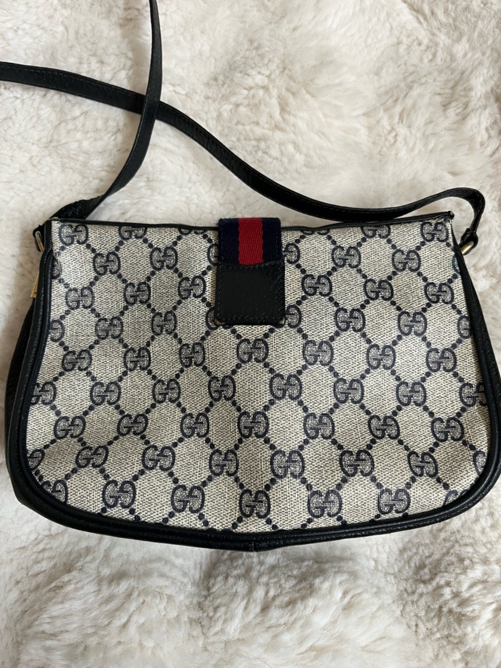 Vintage GUCCI GG Supreme Sherry Line Shoulder Bag PVC Navy Gold 72 02 024 - READ - Picture 5 of 16